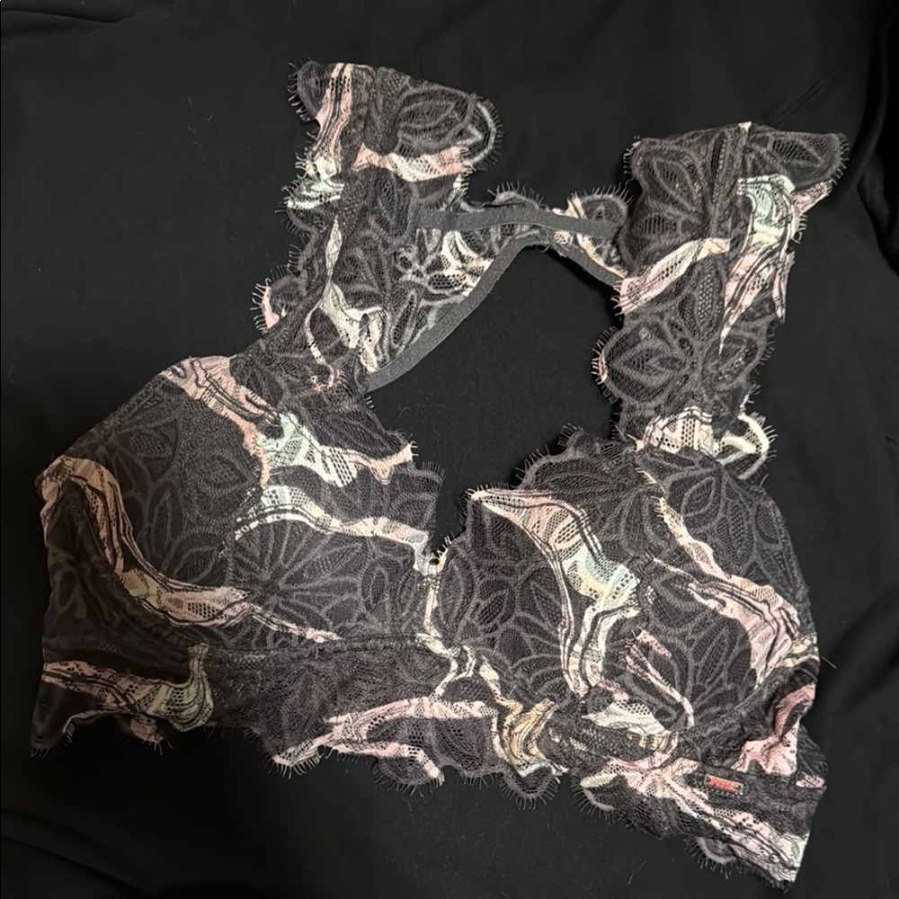 Lace Bralette in Black and Pink
